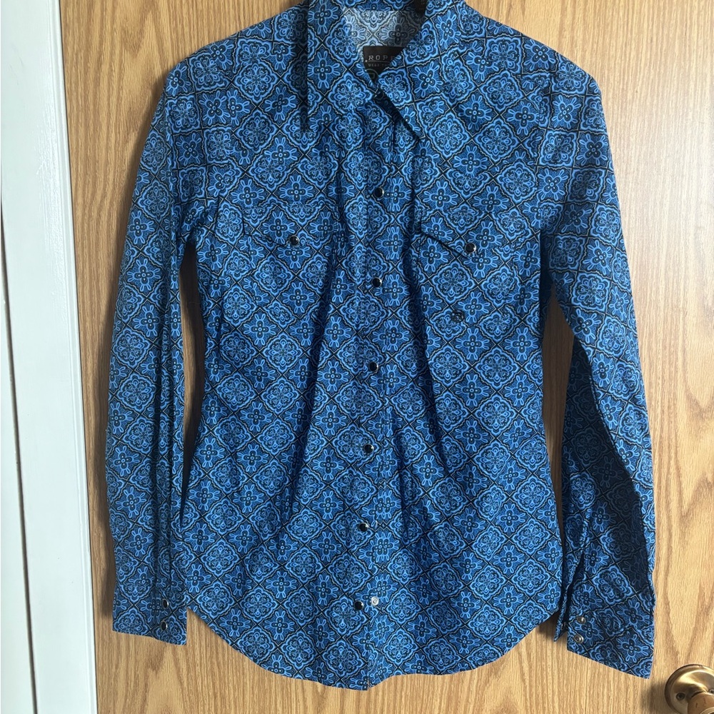 Roper Blue Floral Geometric Button-Up Shirt